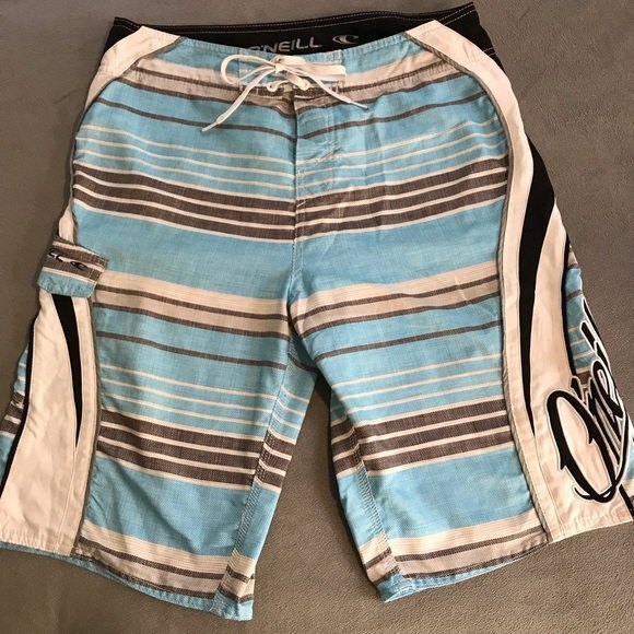 O’Neill Board Shorts Bathing Suit Blue Gray Stripe Mens size 32 - Picture 1 of 8